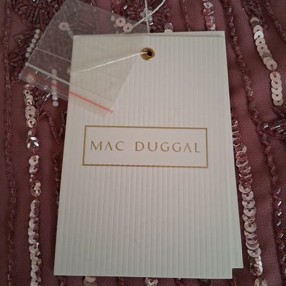 MAC DUGGAL Jewel Lined Neck Long Sleeve Tea Length Rosewood Floral Beaded Sz 12 - Picture 12 of 14